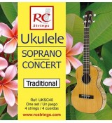 RC Strings UKSC40 Ukulele Soprano-Concert set. Clear Nylon - Struny do Ukulele